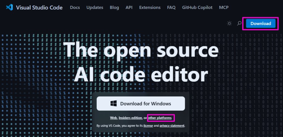 Visual Studio Code top page