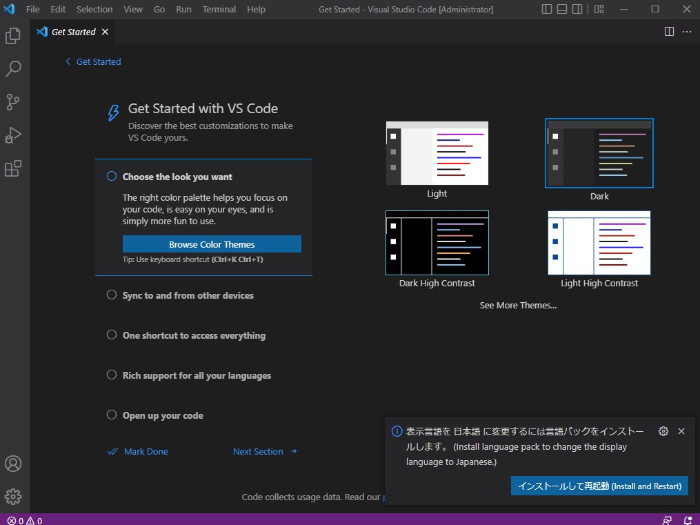 Visual Studio Code - language