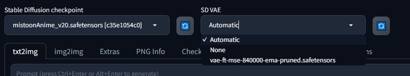 VAE_user_interface_setting後のtxt2imagの画面