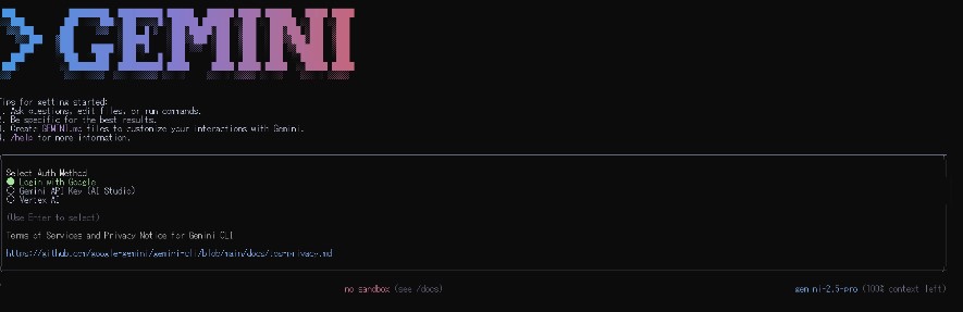 Gemini CLI install 認証画面が出ない状態